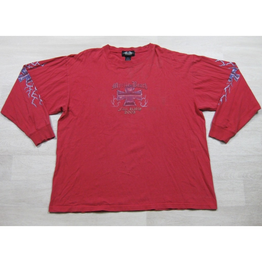 Y2K Biker T-Shirt (XL) 100 Years of Rolling Thunder 2003‎ Biker Lightning Sleeve